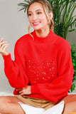 Hearted Embroidered Sequin Detail Knitted Sweater