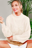 Hearted Embroidered Sequin Detail Knitted Sweater