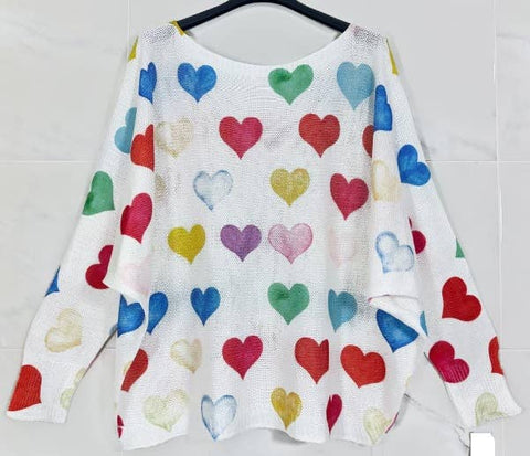 Colorful Hearts Printed Italian Sweater