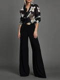 Loose Wide Leg High-Waisted Solid Color Pants Trousers: BLACK / S