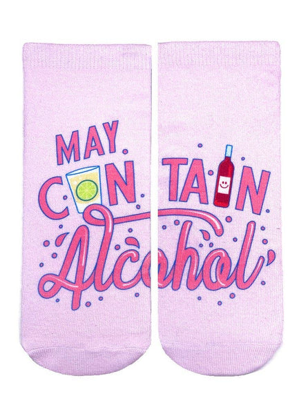 Novelty Graphic Ankle Socks - "May Contain Alcohol" - Purple