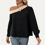 FINAL SALE: Contrast One-Shoulder Long Sleeve Top